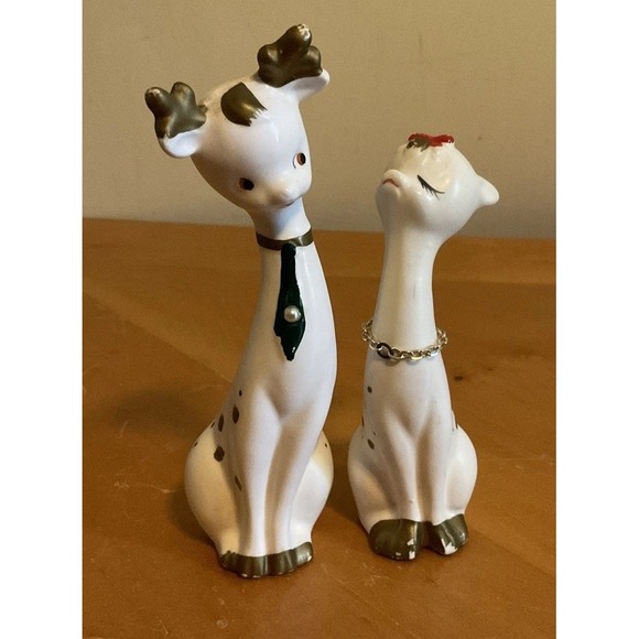 Vintage Napcoware Long Neck 6 In Christmas Reindeer Set Of 2 Japan MCM - Picture 1 of 16